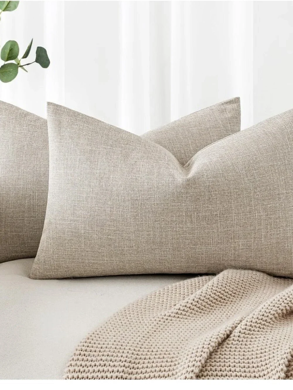 Neutral Linen Texture Decorative Pillow Cover, 12x20